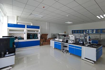 Petroleum testing laboratory with fume cupboards and benchtop instruments